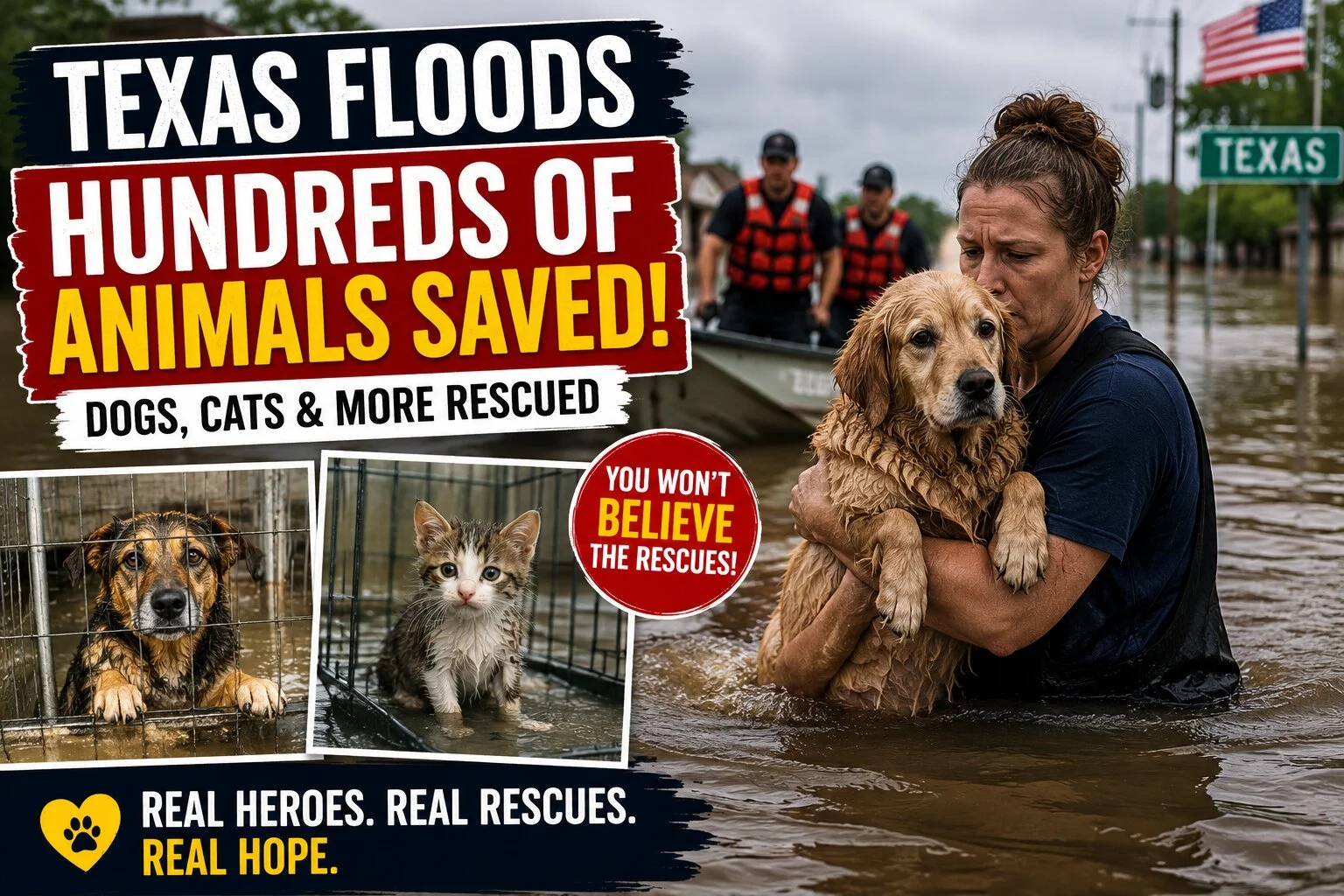 Texas Flood Heroes Rescue Pets Left Behind by Rising Waters